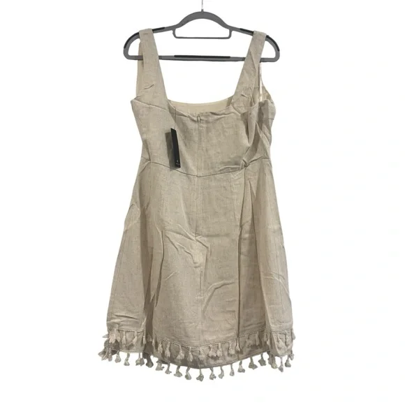 Chic Beige Cream Linen Pom Pom Women’s Midi Dress Lulu’s Boho Large - Picture 3 of 16